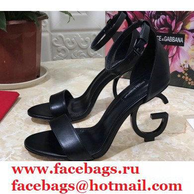 Dolce & Gabbana Heel 10.5cm Leather Sandals Black with D & G Heel 2021 - Click Image to Close